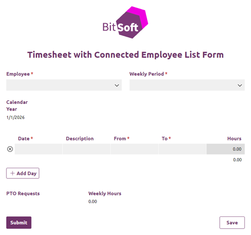 Go to Timesheet with Connected Employee List template