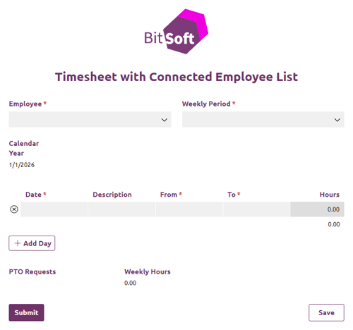 Go to Timesheet with Connected Employee List template
