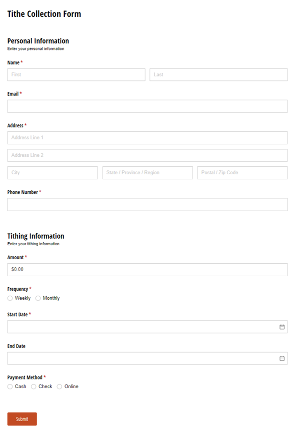Go to Tithe Collection Form template