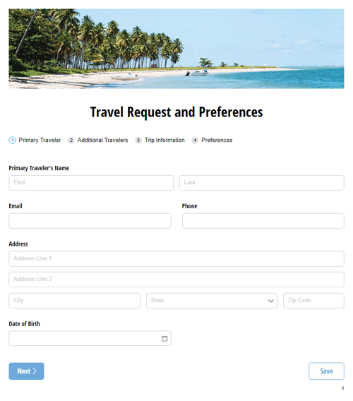 Go to Travel Request and Preferences template