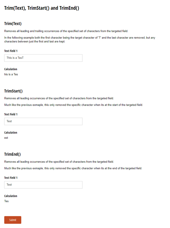 Go to Trim(Text), TrimStart() and TrimEnd() template