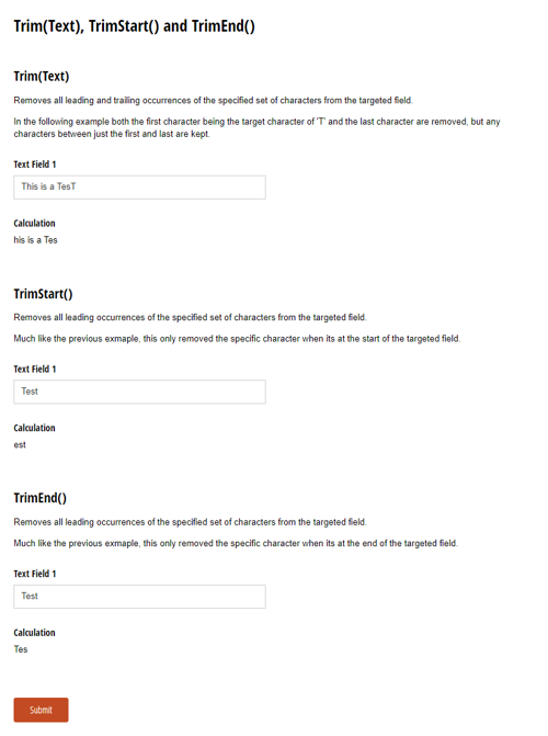 Go to Trim(Text), TrimStart() and TrimEnd() template