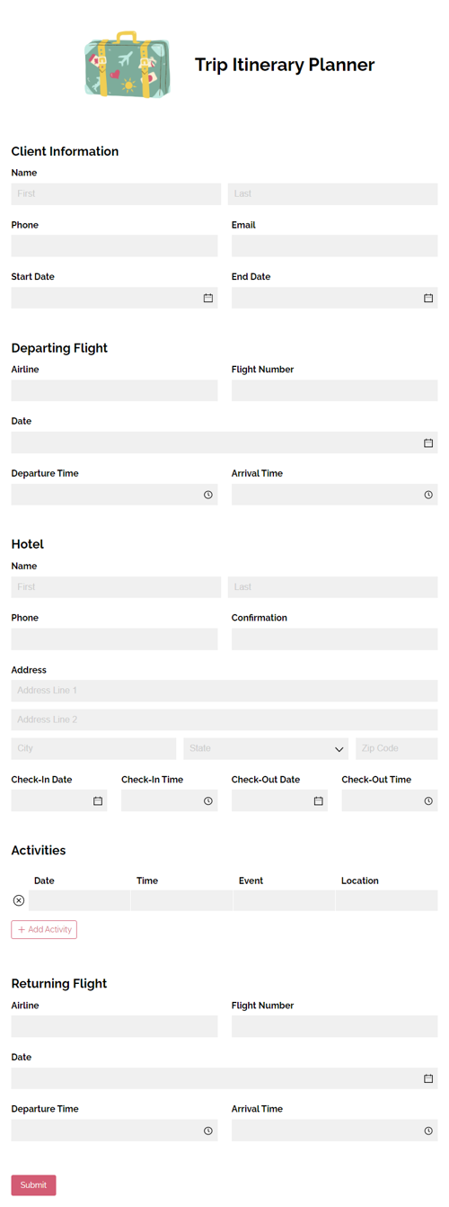 Go to Trip Itinerary Planner template