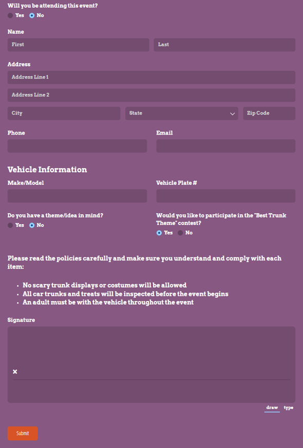 Go to Trunk or Treat Registration template