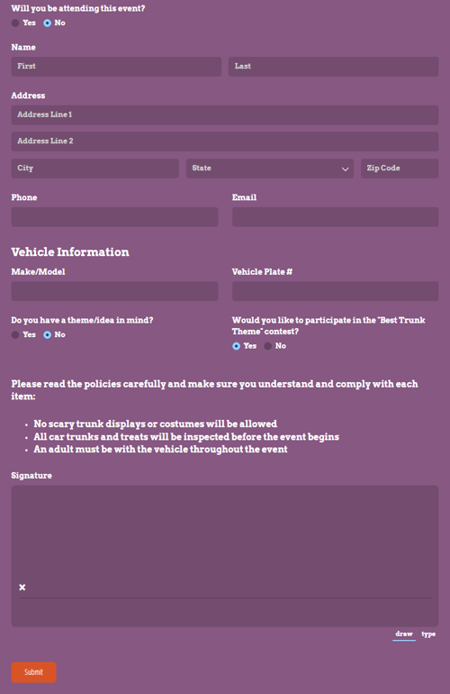 Go to Trunk or Treat Registration template