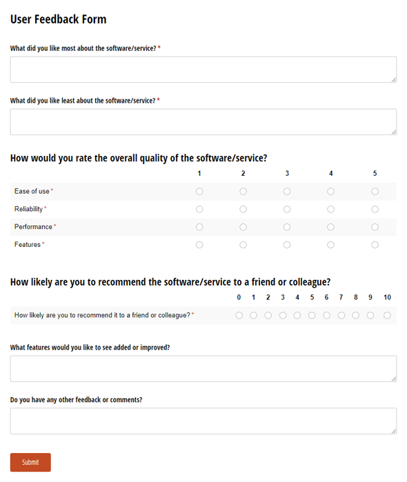 Go to User Feedback Form template