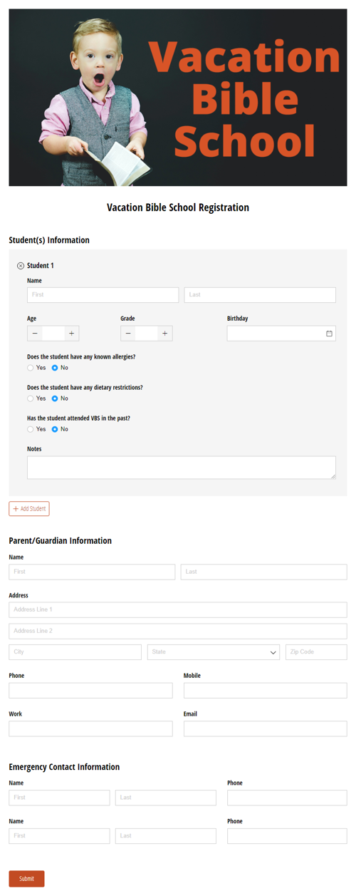 Go to Vacation Bible School Registration template