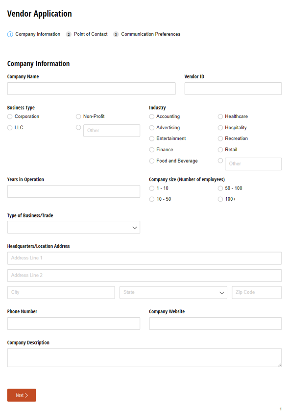 Go to Vendor Application Form template