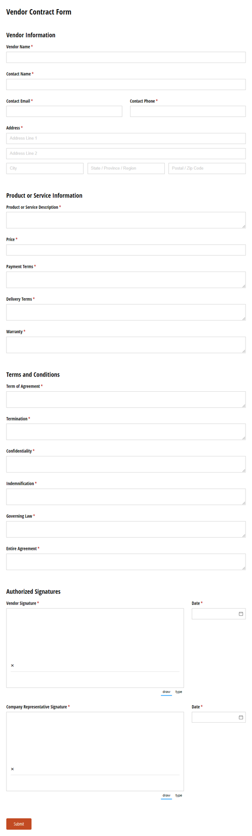 Go to Vendor Contract Form template