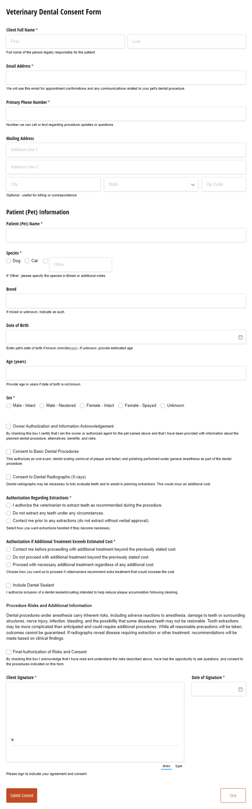 Go to Veterinary Dental Consent Form template