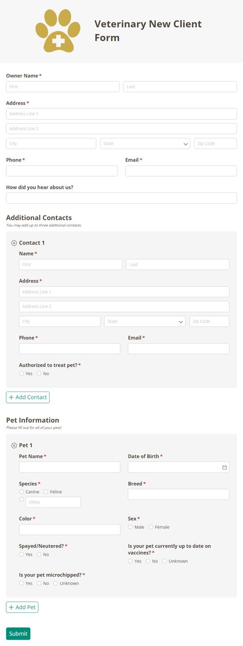 Go to Veterinary New Client Form template