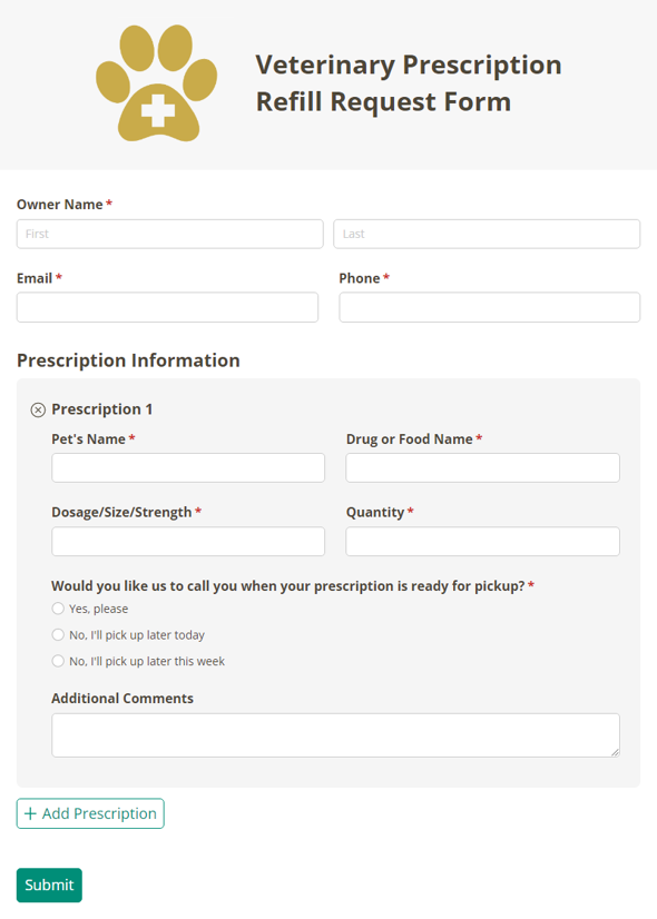 Go to Veterinary Prescription Refill Request template