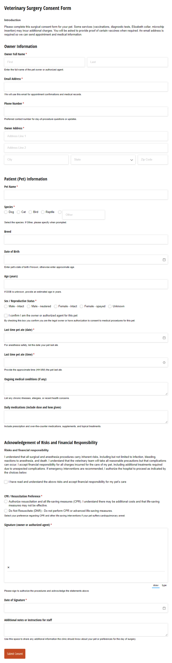 Go to Veterinary Surgery Consent Form template
