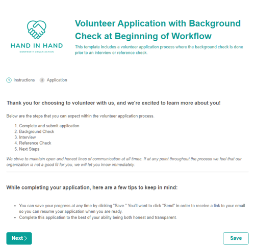 Go to Volunteer Application Form with Background Check at Beginning of Workflow template