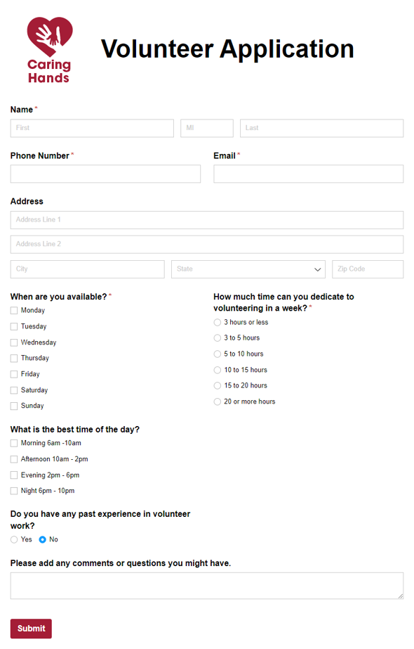 Go to Volunteer Application template