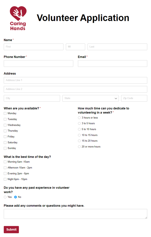 Go to Volunteer Application template
