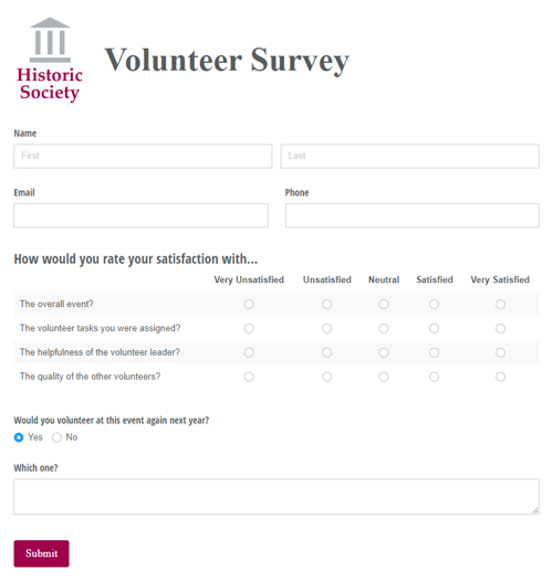 Go to Volunteer Survey template