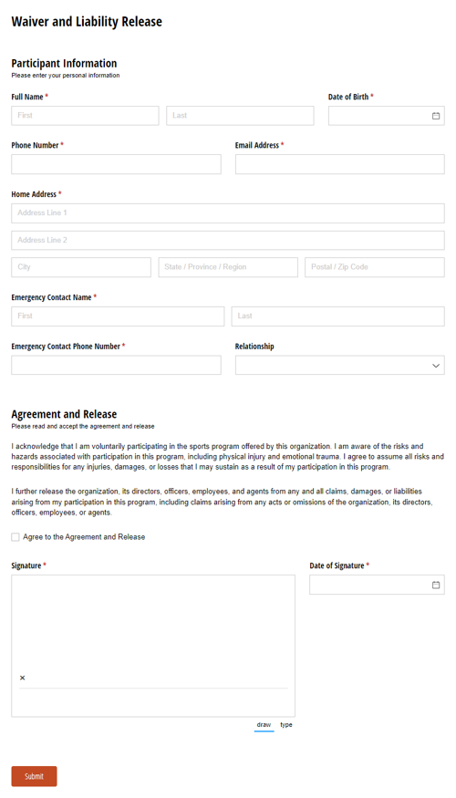 Go to Waiver and Liability Release template