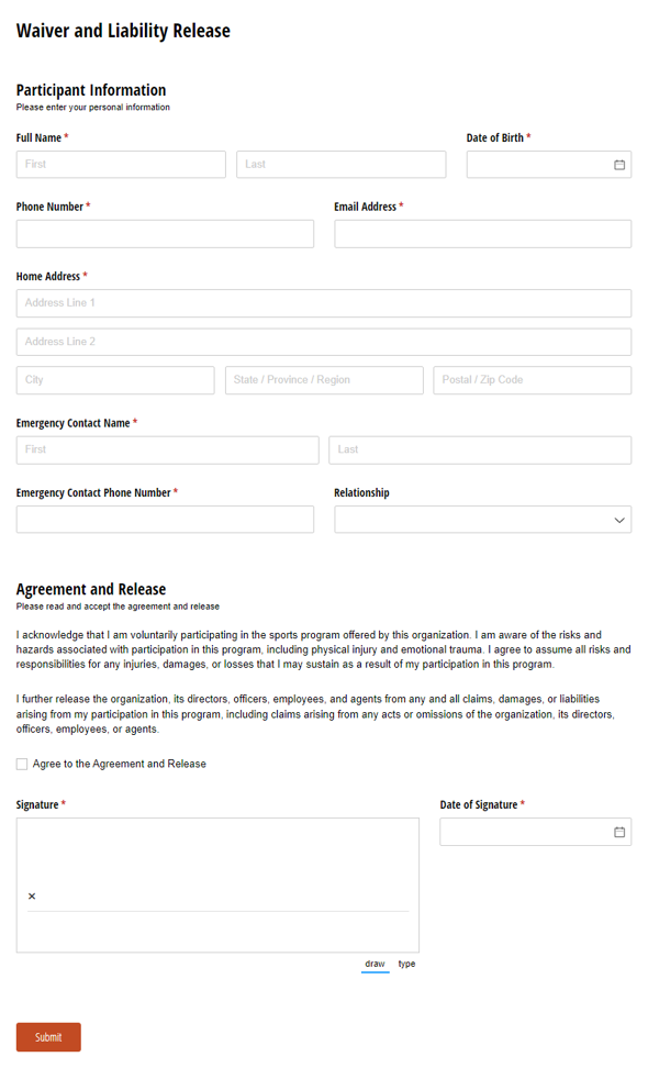 Go to Waiver and Liability Release template
