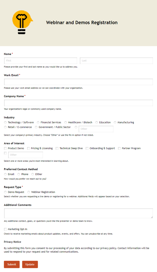 Go to Webinar and Demos Registration template
