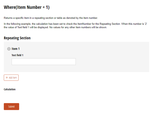 Go to Where(Item Number = 1) template
