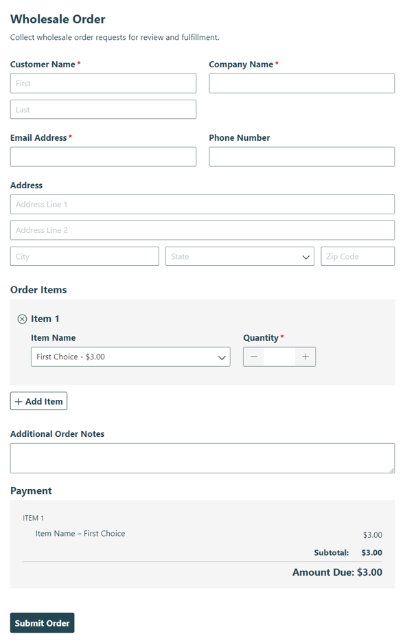 Go to Wholesale Order template