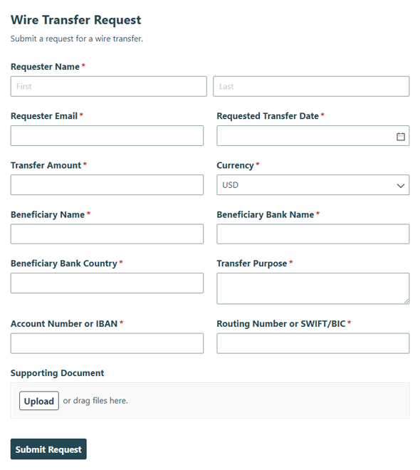 Go to Wire Transfer Request template