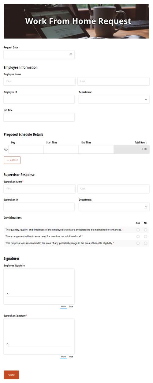 Go to Work From Home Request template