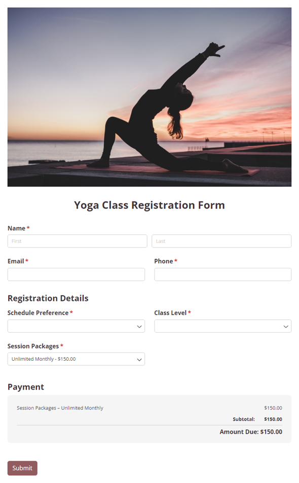 Go to Yoga Class Registration with Connected Class Schedule template