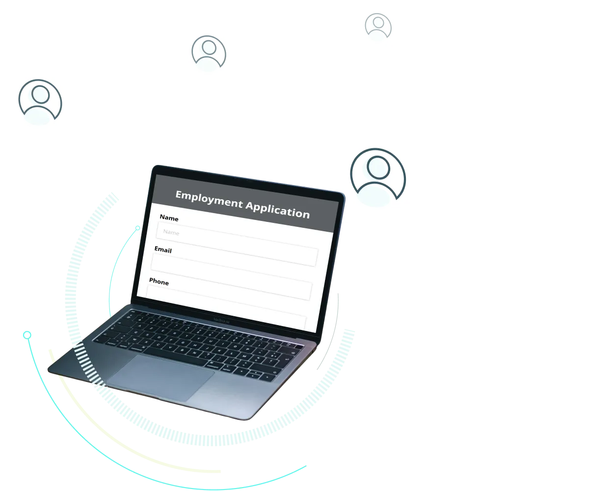 Image of a laptop sitting on a desk with an employment application form showing on the screen.