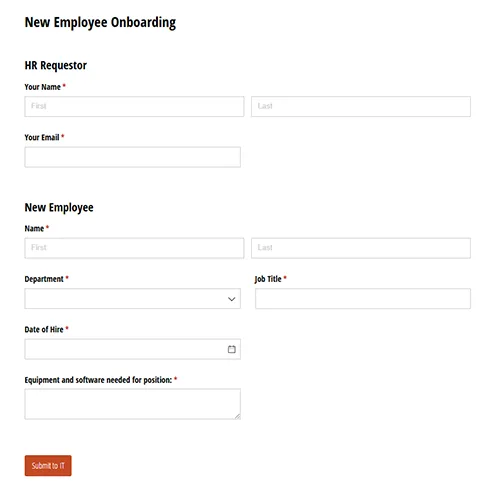 Screenshot of the New Employee Onboarding template.