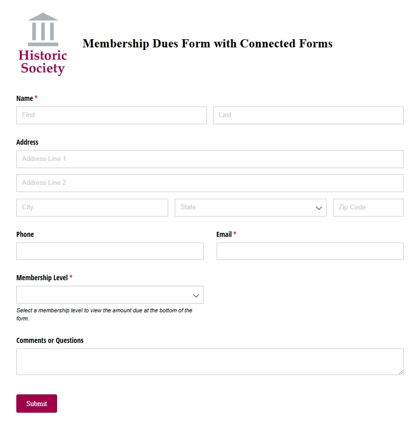 Membership Dues Form with Connected Forms template