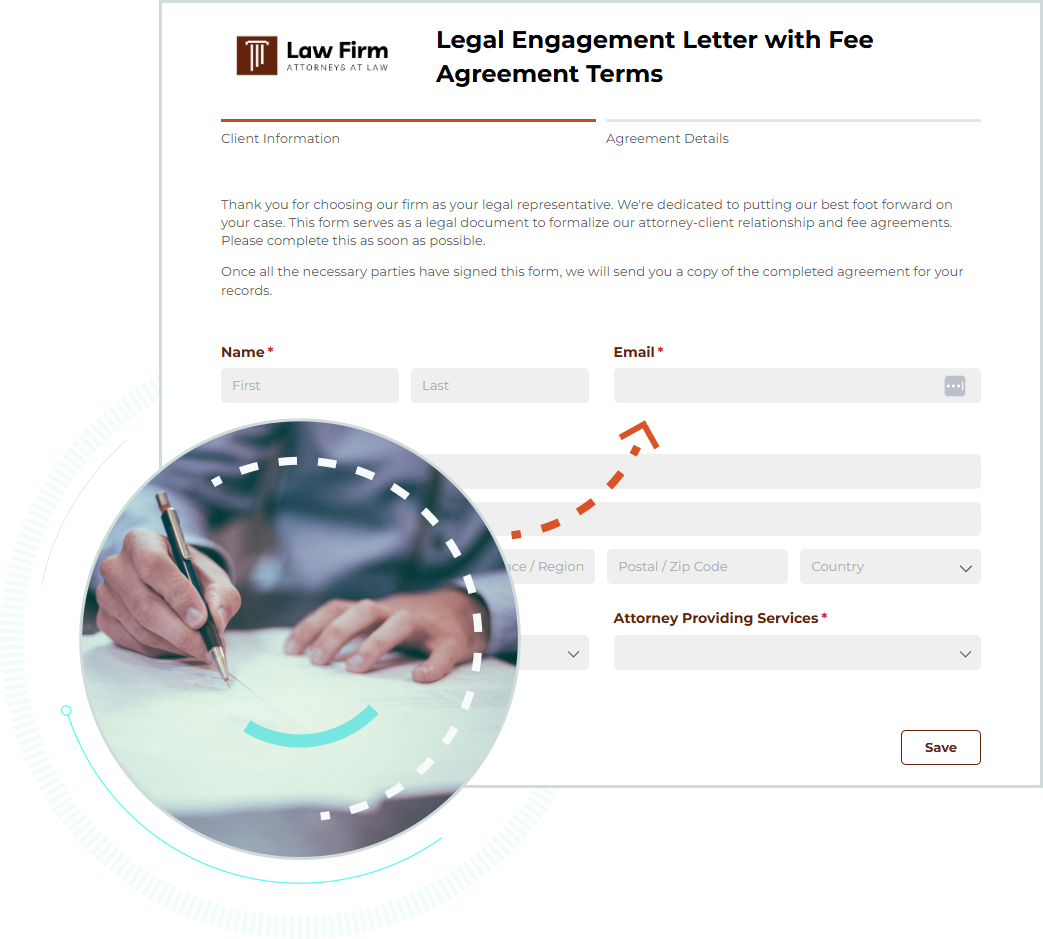 Screenshot of the desktop view of the first page of the Legal Engagement Letter with Fee Agreement Terms template.