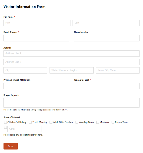 Screenshot of the Visitor Information template.